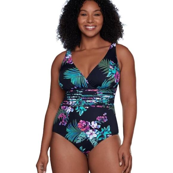 AQUA GREEN NWT One Piece Swimsuit, Floral Medium - Picture 3 of 12